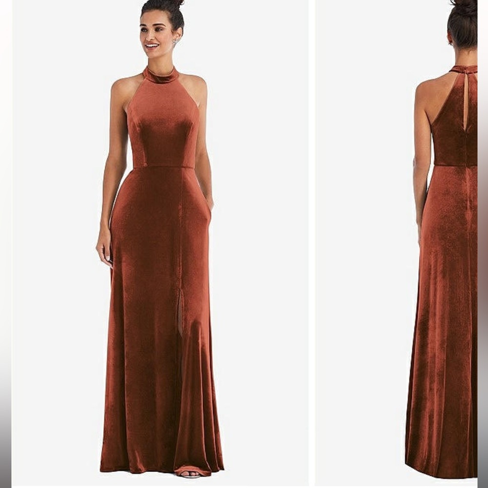 Threads Auburn Moon Velvet Halter Dress